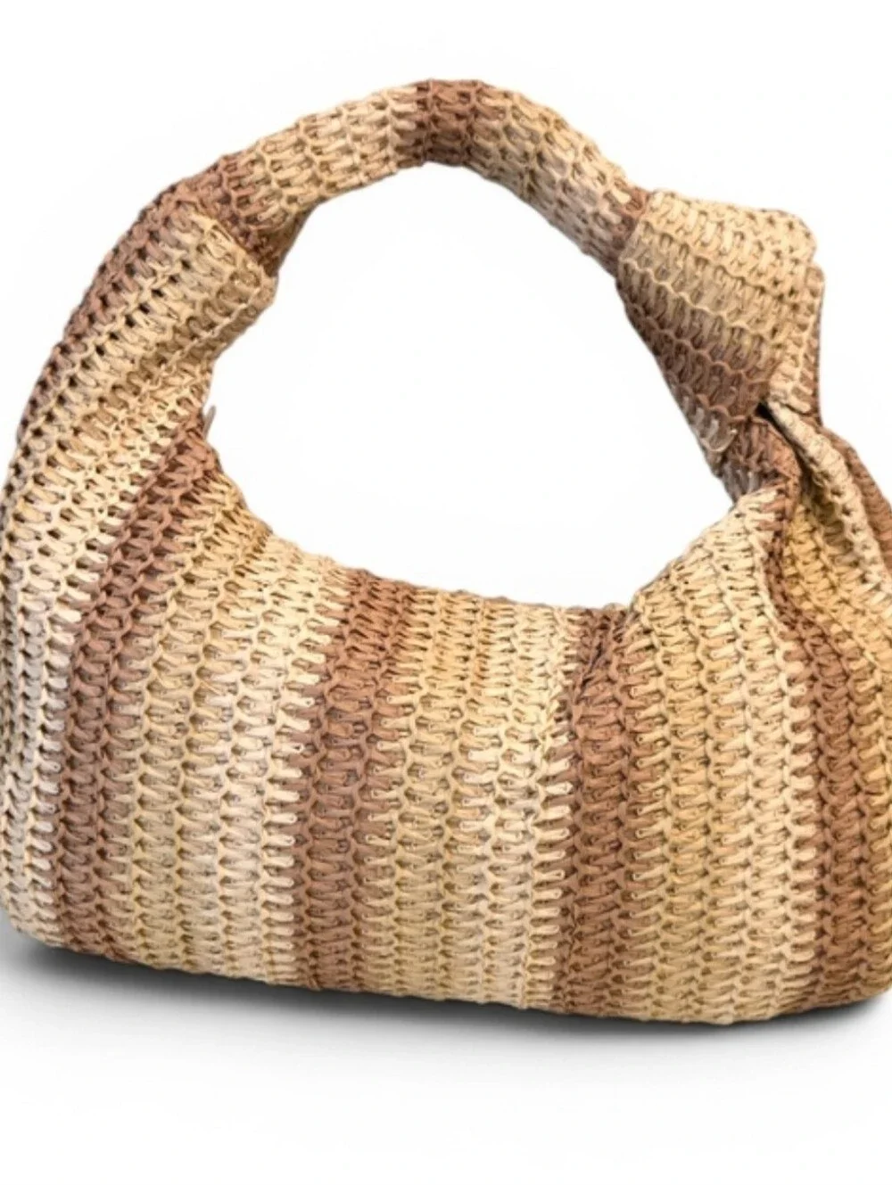 Urban Expressions Striped Hobo Bag Top Knot Handle Zip Lined Inner Pockets Tan